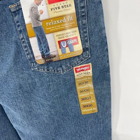 Wrangler Mens 5 Star Relaxed Fit Jeans Denim Cotton Medium Wash Blue Size 36x30 - Picture 8 of 11
